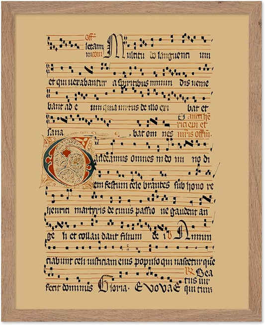 Poster Master Vintage Hymnal Poster - Retro Music Print - Gift for Artist, Friend - Graduale Aboense, Gregorian Chant Manuscript, Score - Wall Decor for Living Room, Bedroom, 11x14 Beige Framed