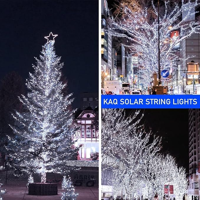 Solar String Lights Outdoor Waterproof 4PK 400LED 132FT Twinkle Lights Auto On/Off Solar Powered LED Fairy Light Green Wire with 8 Modes for Christmas Tree Party Wedding Garden Decoration (Cool White)