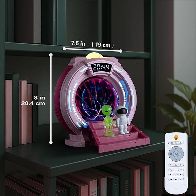 Plasma Ball Night Light,Space Girl's Room Party Aurora Projector LED Alien Veins Lamp,White Noise,Clock,Remote Control,Bluetooth Speaker,Adults,Kids' Room Decor Lamps,Christmas,Birthday Gift(Pink)