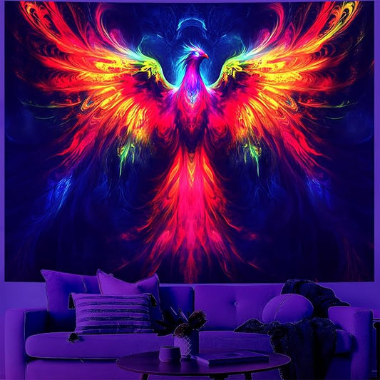 Blacklight Tapestry,WingTapestry Glow In The Dark,UV Reactive Black Light Upright Posters Wall Hanging for Bedroom Dorm Living Room Backdrop Decor (wing16, 79L" x 59W")