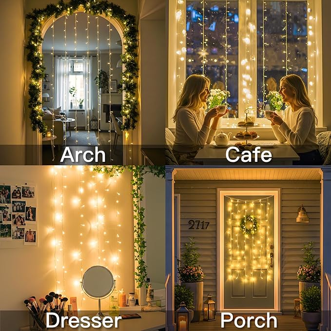 suddus Curtain Lights for Bedroom, 90 Led Hanging String Light Outdoor, Fairy Curtain Lights Indoor for Christmas, Dorm, Wall, Backdrop, Window, Wedding, Party, Birthday Decor, Warm White