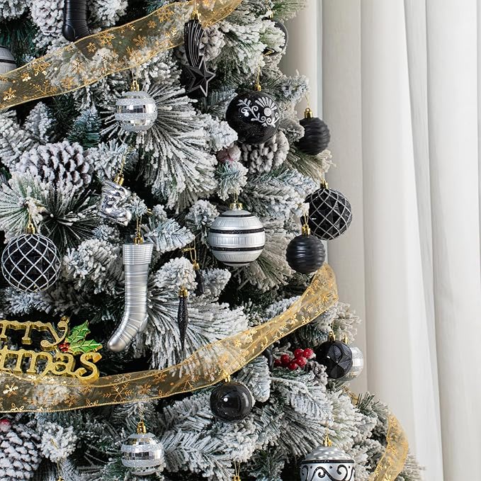 150PCS Black and Silver Christmas Ornaments - Shatterproof Ball Set, Assorted Baubles Hanging Decorations for Xmas Tree, Home, Festival, Party, Wedding