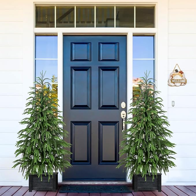 Set of 2 Artificial Norfolk Pine Tree, 4 ft Realistic Christmas Tree, Fake Potted Plants for Front Porch Outdoor Indoor Garden Christmas Decor(2 PCS, 4ft)