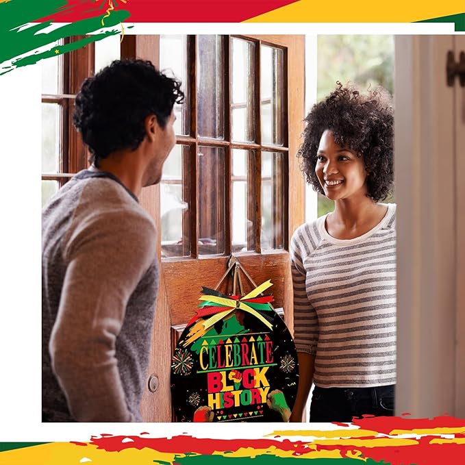 Boao Welcome Black History Month Door Decorations Black History Month Sign Hanging Decoration Wall Hanger African American Wreath for Outdoor Farmhouse Porch Front Door Decor