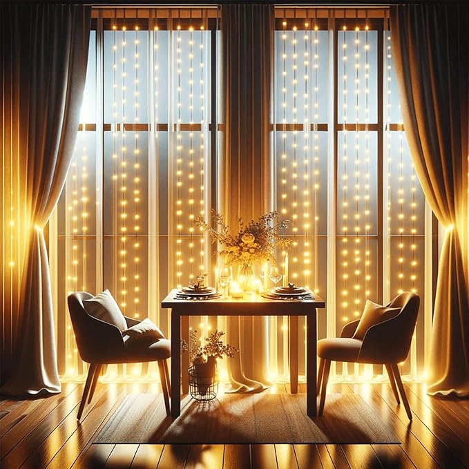 Curtain Lights Battery Operated 200 LED Curtain Fairy Lights 6.6×6.6ft with Remote Timer Outdoor Wall Light Fully Waterproof for Wedding Backdrops Bedroom Decor (Warm White)