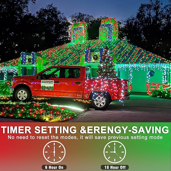 400 LED Christmas Lights Outdoor, 132ft Red and Green String Lights for Bedroom Clear Wire, 8 Modes Plug in Waterproof Fairy String Lights with Timer Memory for Tree Christmas Halloween Decorations