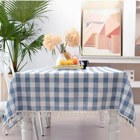 Checkered Tablecloth Rectangle, Heavy Weight Cotton Gingham Table Cloth Plaid Table Cover for Spring Summer Picnic Kitchen Dinner Restaurant Outdoor Easter Party（55x84,Blue