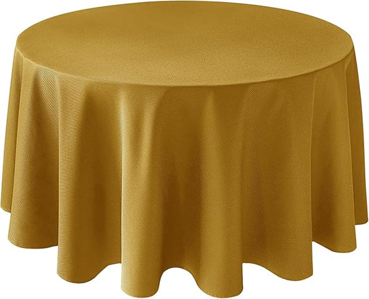 Biscaynebay Textured Fabric Round Christmas Table Cloths 108", Gold Water Resistant Table Covers for Dining, Kitchen, Wedding, Parties etc. Machine Washable