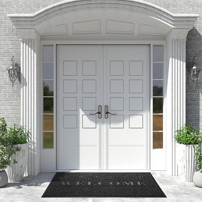 Yimobra Welcome Mat Outdoor Indoor, All-Season Waterproof Front Door Mat Outside Entrance, All-Weather Heavy Duty Non-Slip Doormat, Low Profile Porch Patio Entrance Mats, 60x36, Black