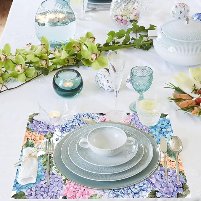 Paper Placemats Disposable 50 Pack Hydrangea Placemats 16x 11 Inch Floral Place Mats for Spring Summer Dining Table Wedding Party Supplies