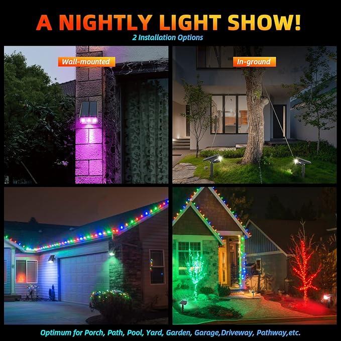 Color Solar Lights Outdoor Waterproof Spotlights with 9 Light Modes, Color Changing Outdoor Light for Decorate Festivals, Colored Solar Spot Lights Auto On/Off, RGBW 6 Pack