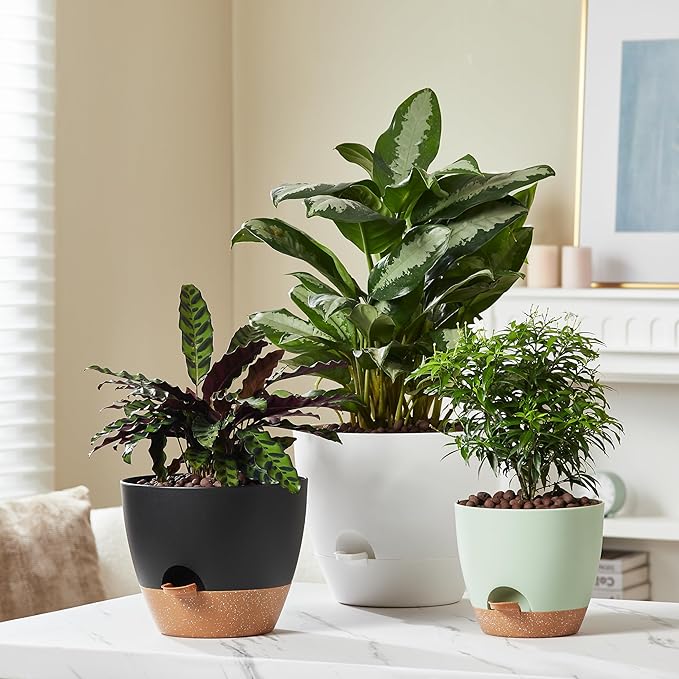 FaithLand 3-Pack Planter Pots, 10 9 8 Inch Self Watering Flower Pots for Indoor Outdoor Garden Plants, White