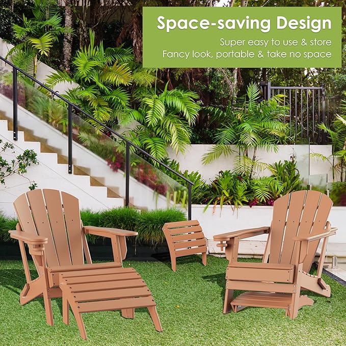 GREENVINES Adirondack-Ottoman | HDPE Plastic | Outdoor Footrest | All Weather | Foot Rest | Foot Stool | Teak | for Adirondack Chair | for Patio Backyard Pool