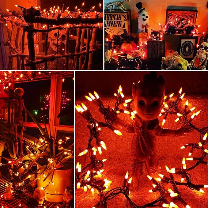 ODEETRONIC Orange Halloween String Lights, 2 Packs Total 43.26ft 200 Count Incandescent Orange Lights, 120V UL Certified Connectable Halloween Mini Light for Indoor/Outdoor Spooky House & Party Decor