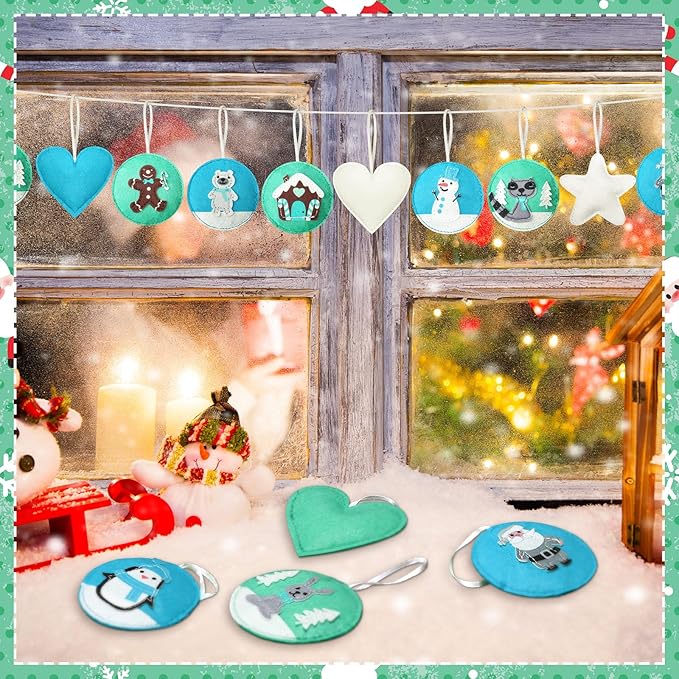 12 Pcs Christmas Felt Ornaments for Tree Santa Claus Snowman Gingerbread 3D White Mint Turquoise Color for Hanging Decoration Felt Craft for Christmas Party Favors Gifts