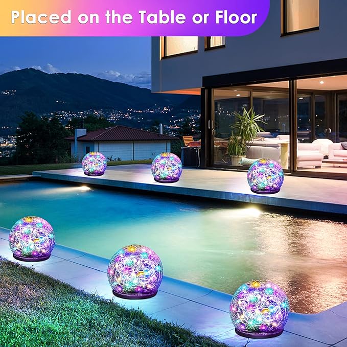 Solar Garden Lights, 2 Pack 80 LED Colored Cracked Glass, Multicolor Outdoor Decorative Ball Lights for Yard, Pathway, Patio, Christmas, 4.73