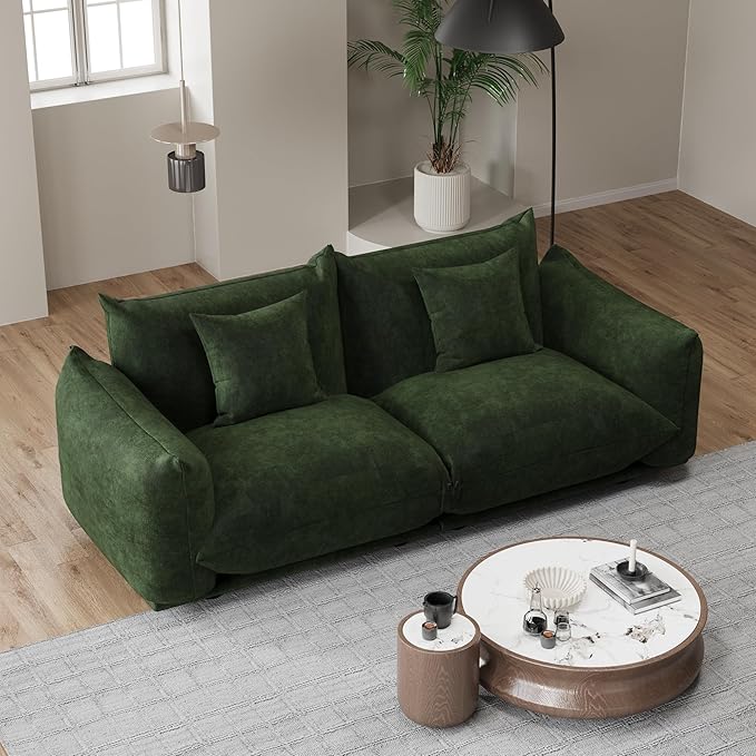 Modern Minimalist Chenille Modular Sectional Sofa, Oversized Couch and Loveseat Set with Thick Cushions, Upholstered Sofa for Small Spaces, Living Room, Bedroom, Office, Apartment(Green,75" Loveseat)