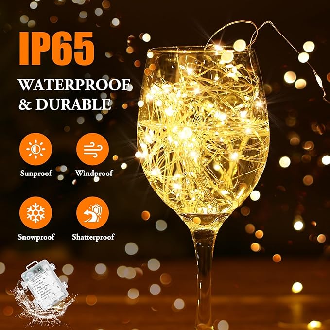 4 Pack 100 LED Fairy Lights Battery Operated with Timer & Remote, 33FT Waterproof Twinkle Lights Indoor Outdoor, Fairy String lights for Bedroom Classroom DIY Wedding Christmas Decorations, Warm White