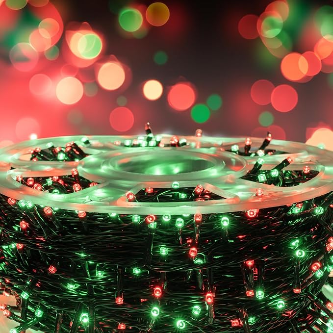 Dazzle Bright Outdoor Christmas String Lights, 1000 LED 328 FT Plug in Fairy Light with Remote Control 8 Modes & Timer, Waterproof Decoration for Home Garden Yard Xmas Wedding, Red & Green