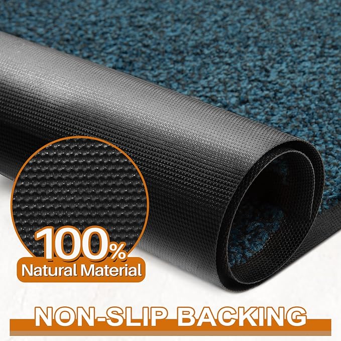 Mibao Front Door Mat, Dirt Trapper Welcome Mat for Outdoor Indoor, Non-Slip Waterproof Doormat, Durable Machine Washable Low Profile Entry Rug for Back Door Outside Patio Porch, 36" x 24", Blue