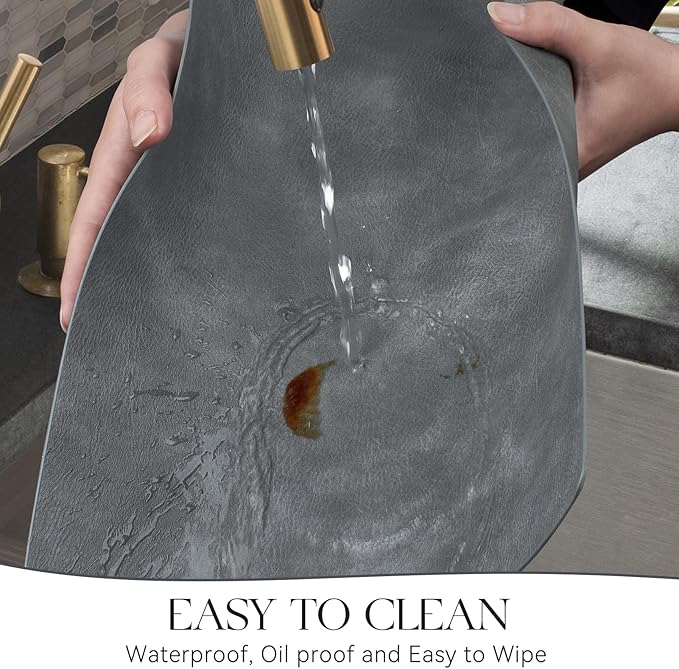 MOSAYT Vinyl Placemats Set of 8-12 X 17 Inch - Faux Leather 100% Waterproof Oil-Proof Wipeable PU Place Mats, Heat Resistant Reversible Table Mats for Kitchen, Dining, Outdoor (Grey)