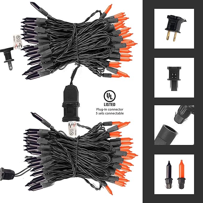 Dazzle Bright Purple and Orange Halloween Mini Lights, 20FT 100 Count Waterproof Incandescent Lights Plug in, Connectable Halloween Decorations for Indoor Outdoor Party Yard Decor
