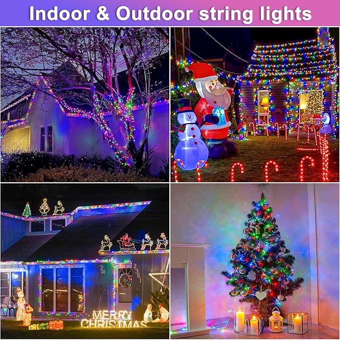 Christmas Lights Indoor Outdoor, 132ft 400 LED Christmas String Lights Indoor 8 Modes Clear Wire, Plug in Waterproof Twinkle Fairy Lights for Bedroom Tree Christmas Decorations, Multicolor
