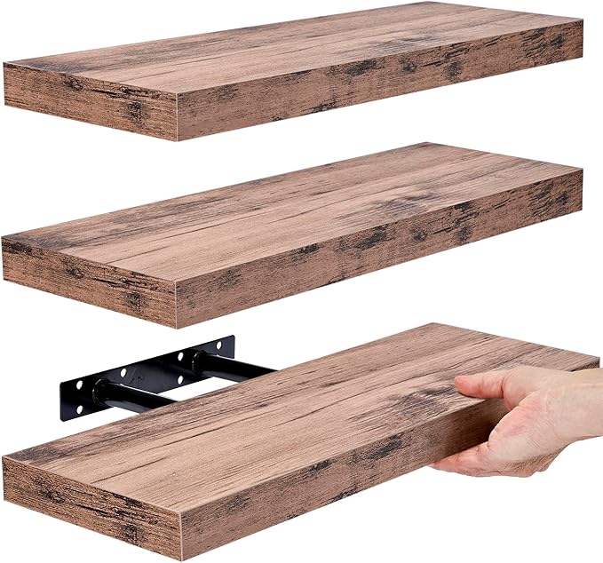 Sorbus Floating Shelves for Wall, Bathroom Shelves Wall Mounted for Kitchen, Bedroom, Bathroom Storage Over Toilet, Hanging Book Shelf for Wall Home Decor Living Room (Mahogany, 3 Pack)