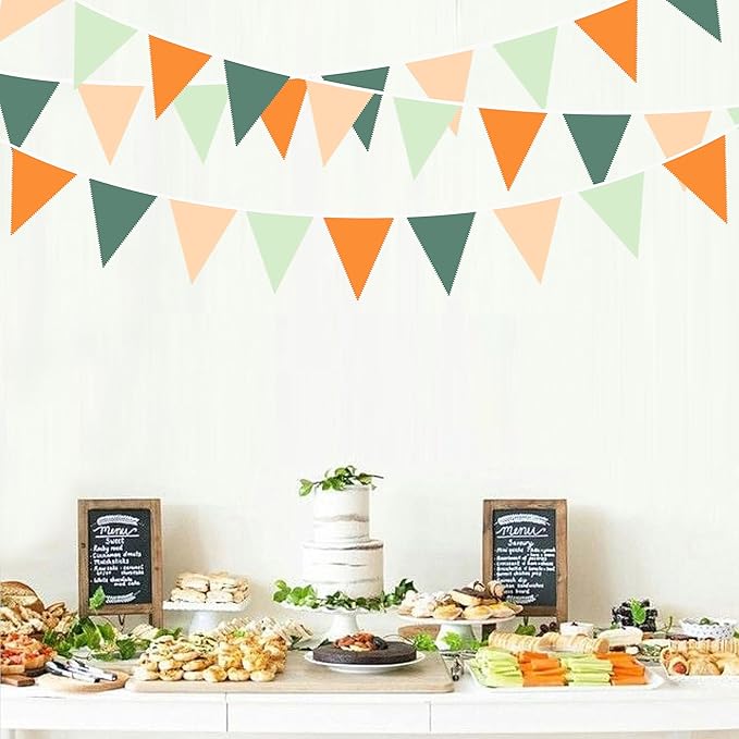 32Ft Little Cutie Baby Shower Decorations Orange Sage Green Fabric Pennant Triangle Banner Party Flag Streamer Garland for A Little Cutie is On The Way Birthday Orange Gender Reveal Party Decoration