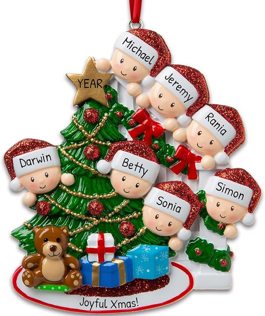 3D Peeking Family of 7 Ornament 2025 Personalized Family Christmas Ornaments 2025 | Staircase Personalized Tree Ornaments for Grandchildren, Siblings & Grandkids Xmas Tree with Gifts of Seven Ornament