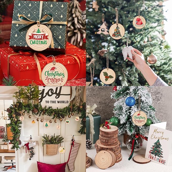 30 Pack Wood Slices for Crafts,2.4-2.8In Unfinished Natural Wood Rounds with Tree Bark.Wood Circles Predrilled with Hole and 20m Rope for Centerpiece Table Decorations,Christmas Ornaments,DIY Gifts