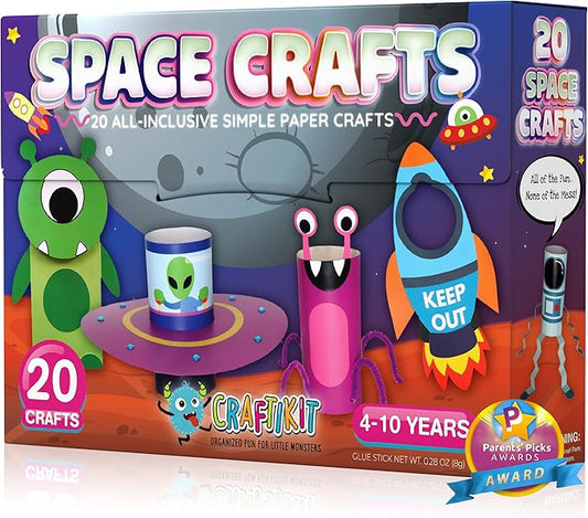 Craftikit® 20 Space Arts & Crafts for Kids - All-Inclusive Fun Toddler Craft Kit, Ages 3-10, Galaxy-Themed Activities