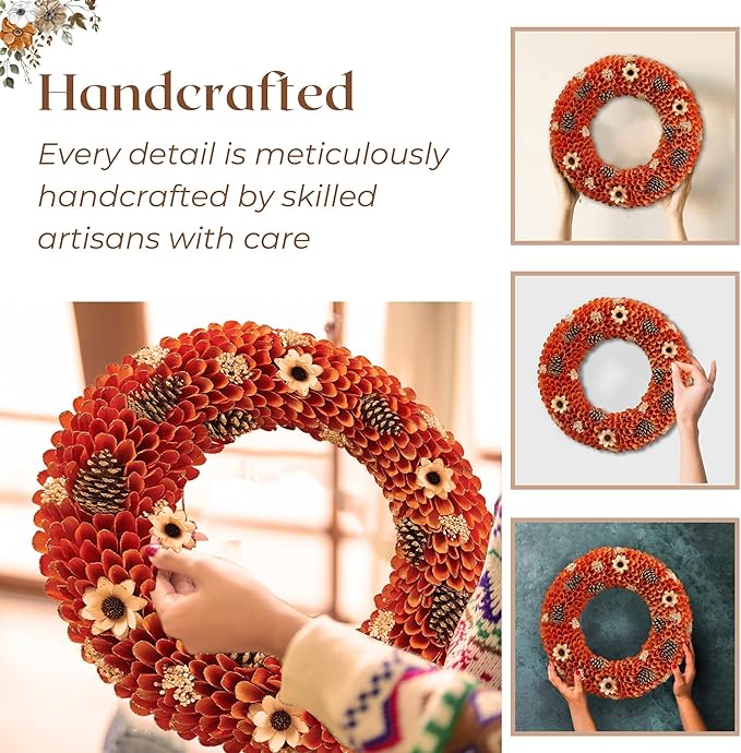 21" Fall Harvest Wood Curl Pinecone Wreath - Premium Handcraft Fall Wreaths for Front Door | Perfect for Autumn & Thanksgiving Decor