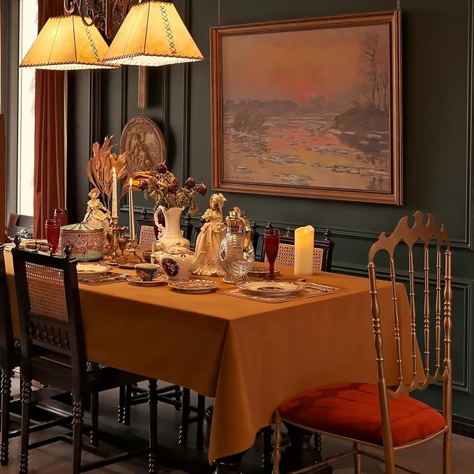 Rectangle Fall Tablecloth 72 x 54 Inch, Wool Velvet Waterproof Spillproof Washable Table Cloth, Soft Table Cover for Thanksgiving Halloween Dining Kitchen Party - Caramel