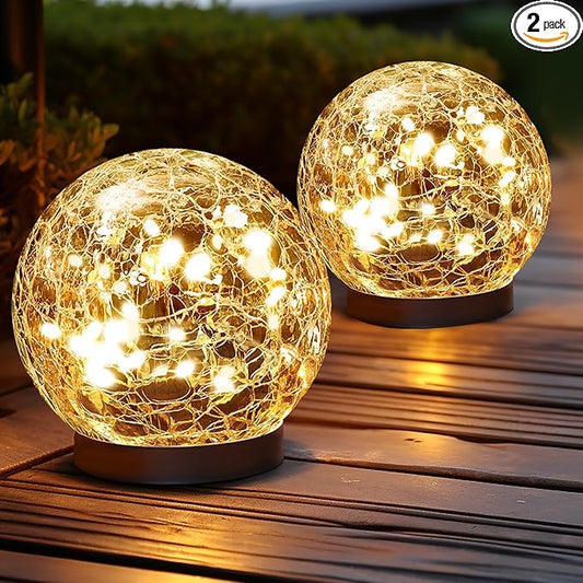 Solar Globe Lights Outdoor Waterproof-Solar Balls for Garden-Cracked Glass Ball Outdoor-Solar Orbs for Outside-Outdoor Decorations for Patio and Yard Lawn Backyard Decor