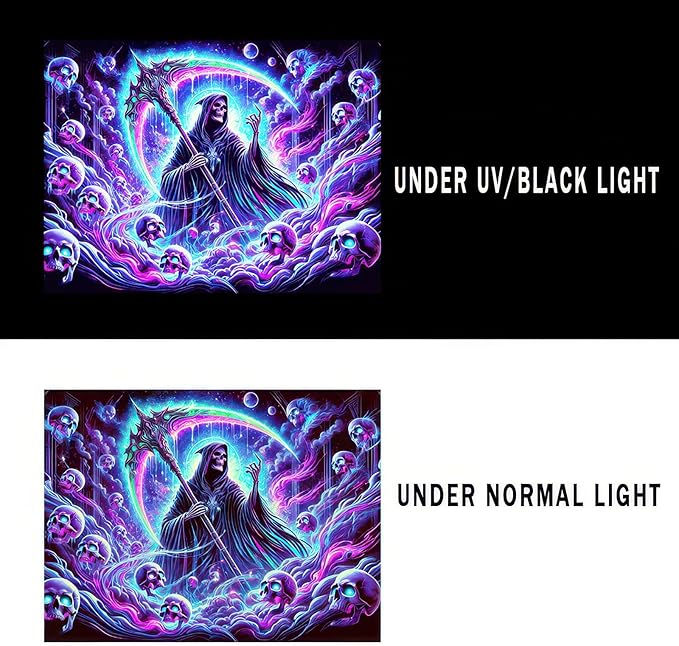 BlissYard Blacklight Skull Tapestry UV Reactive Tapestry 78x59 Inch Grim Reaper Gothic Skeleton Wall Tapestry Glowing Tapestry Large Neon Tapestry Wall Hanging for Living Room Bedroom Decor Teens