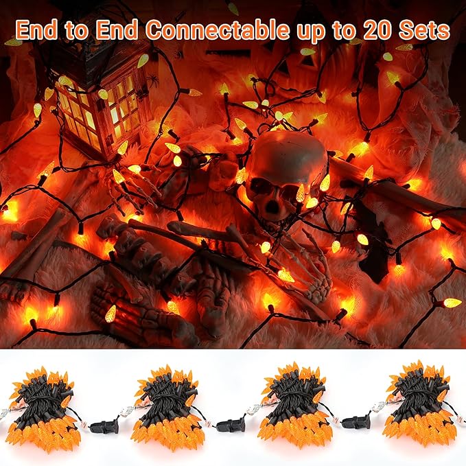 Brizled Orange String Lights, 33ft 100 LED Faceted C5 Orange Halloween Lights, 120V UL Certified Halloween Light Set Connectable Amber Light for Indoor & Outdoor Tree Xmas Party Decoration