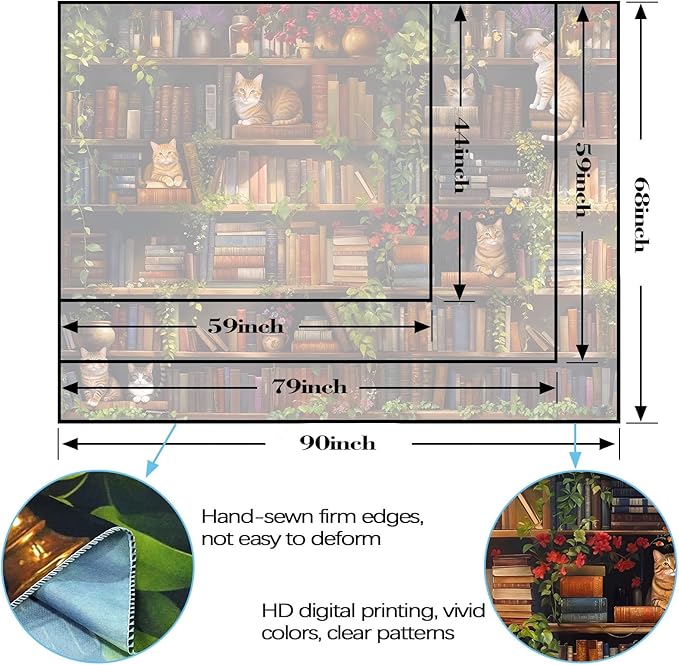 Accnicc Plant Cat Bookshelf Tapestry Botanical Floral Flower Cats Book Tapestries Wall Hanging Vintage Library Extra Large Tapestry for Bedroom Living Room Dorm 90 x 68 inch