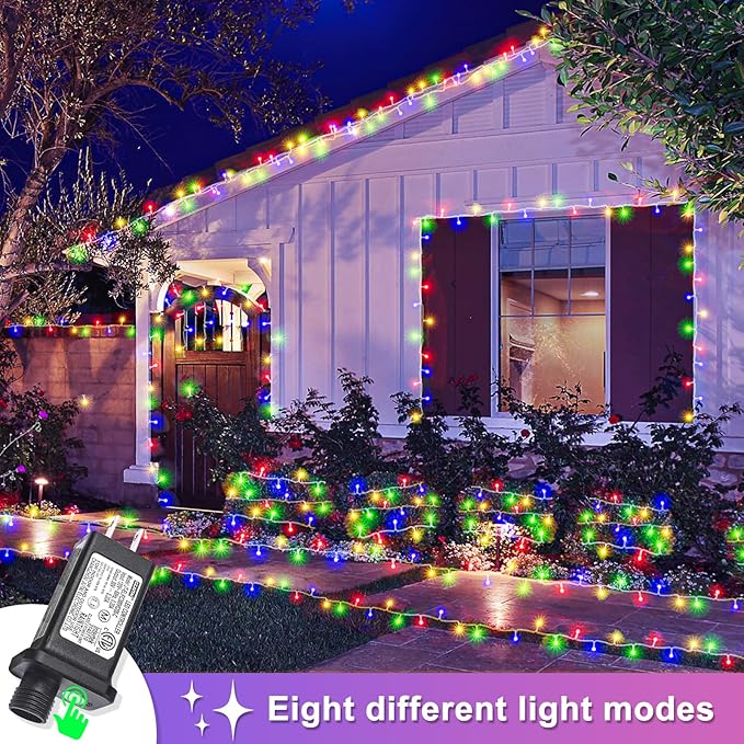 Christmas Lights Indoor Outdoor, 132ft 400 LED Christmas String Lights Indoor 8 Modes Clear Wire, Plug in Waterproof Twinkle Fairy Lights for Bedroom Tree Christmas Decorations, Multicolor