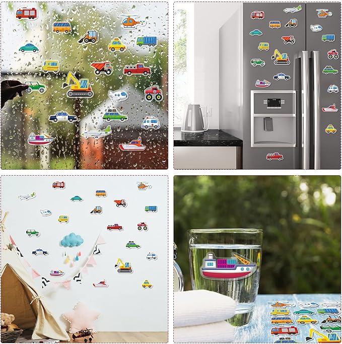 40 PCS Transportion Thick Gel Clings Vehicle Window Gel Clings Decals Stickers for Kids Toddlers and Adults Home Airplane Classroom Nursery Winter Car Party Supplies Decorations Removable and Reusable