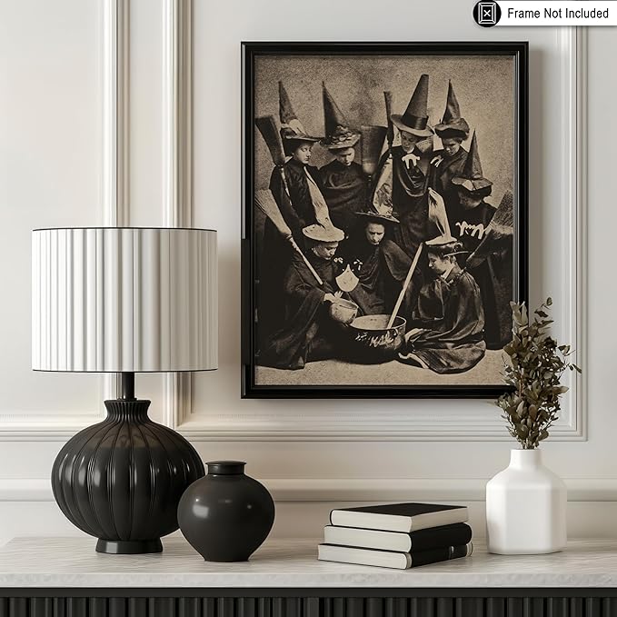 Poster Master Vintage Witches Cooking Poster - Retro Witchcraft Print - Black Magic Art - Halloween Art - Gift for Men & Women - Gothic Decor for Living Room, Bedroom or Dorm - 8x10 UNFRAMED Wall Art