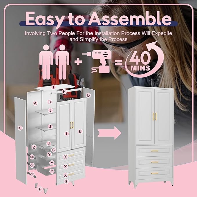 Pantry Kitchen Cabinet with Drawer, 75" Tall Pantry Storage Cabinet, Metal Storage Cabinets with Doors and Shelves, Large Freestanding Cupboard for Dining Room, Assembly Required, White