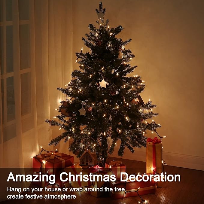 ODEETRONIC Clear Christmas Lights String, 21.63ft 100 Count Incandescent Brown Wire String Lights, UL Certified Outdoor Christmas Light, Connectable Indoor Tree Lights for Wedding Party, Warm White