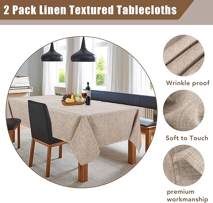 Fitable Square Linen Tablecloths 2 Pack, Linen Textured Fabric Table Clothes, Rustic Table Covers for Kitchen Dining, Party, Farmhouse (Nature, 54 x 54 Inch)