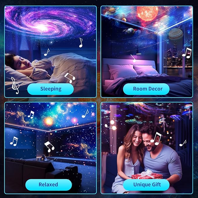 Galaxy Projector with White Noise Sound Machine 28 Soothing Sounds Memory Function Sleeping Timer Star Light Planetarium Projector with Starry Sky Space Solar System Moon Nebula for Adults Baby Kids