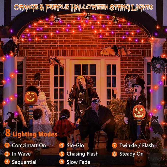 2 Pack Halloween Fairy Lights Plug in, 33Ft 100 LED Micro Starry String Lights with Remote Timer 8 Modes, IP68 Full Waterproof Twinkle Lights for Indoor Halloween Decor (Orange Purple)