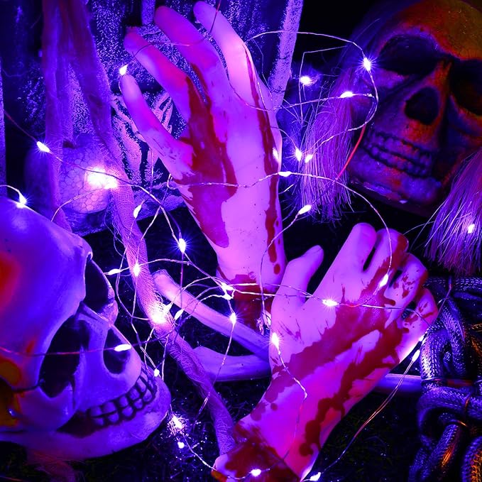 BrizLabs Purple Halloween Lights, 19.47ft 60 LED Battery Halloween Lights, 8 Modes Purple Fairy String Light with Remote, Waterproof Outdoor Twinkle Light for DIY Home Bedroom Holiday Party Decor