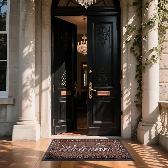 Yimobra Welcome Mat, Heavy Duty Sturdy Door Mats for Home Entrance Outdoor Indoor, Front Doormat for Outside Patio Floor Entry Porch Garage Office, Waterproof, Low Profile, 47X32 Inches, Maroon