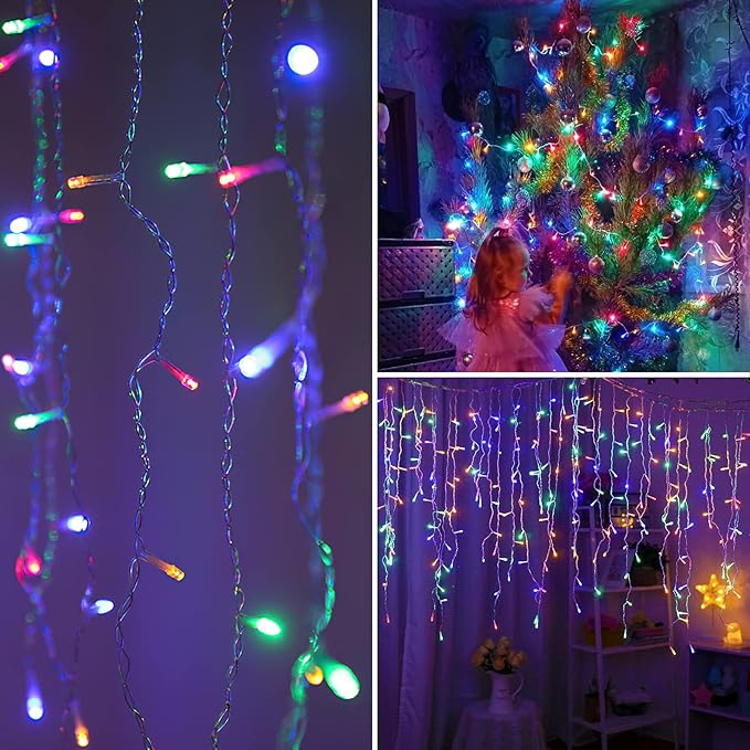 AGIRL 400 LED Icicle Lights Outdoor 32.8Ft 75 Drops Icicle Christmas Halloween Lights 8 Modes Waterproof Fairy String Lights for Indoor Bedroom Garden Wedding Porch Decoration