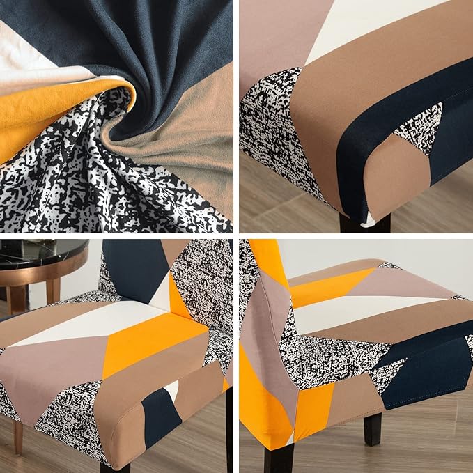 JQinHome Dining Chair Covers Set of 4,Magic Cube High Stretch Removable Washable Parsons Chair Slipcover for Dining Room Home Party Hotel Wedding Ceremony (Geometric Patterns)